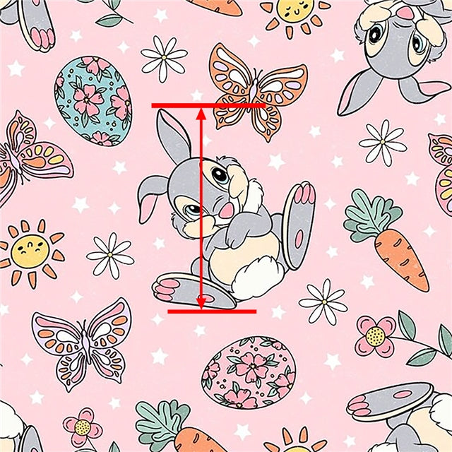 Thumper Easter Rabbit Litchi Printed Faux Leather Sheet Litchi has a pebble like feel with bright colors