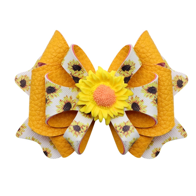 Sunflower Printed Faux Leather Pre-Cut Bow Includes Centerpiece