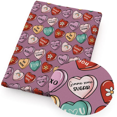 Valentine Heart Candy Litchi Printed Faux Leather Sheet Litchi has a pebble like feel with bright colors