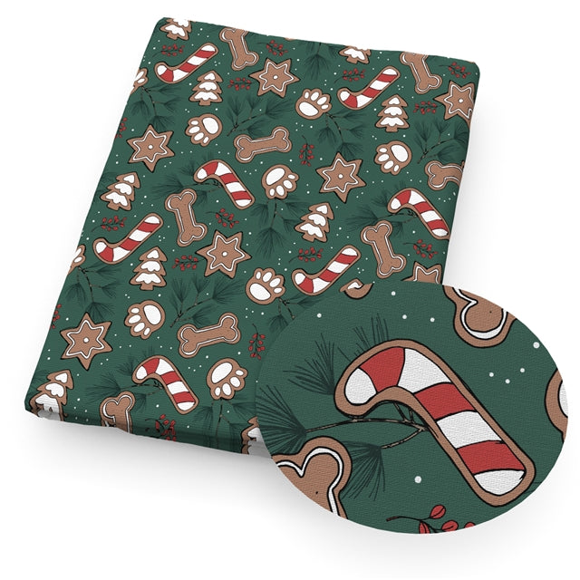 Paw Prints, Christmas Tree, Candy Canes Litchi Faux Leather Sheet