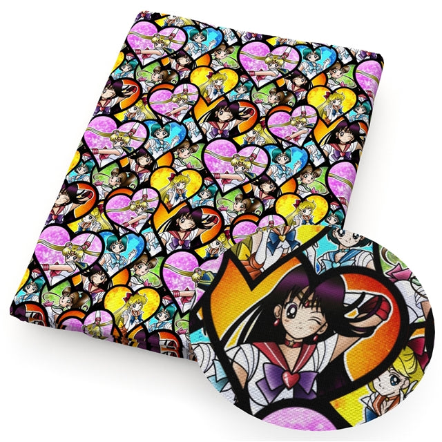 Sailor Moon Litchi Printed Faux Leather Sheet Litchi has a pebble like feel with bright colors