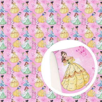 Princesses Printed Faux Leather Sheet Litchi has a pebble like feel with bright colors