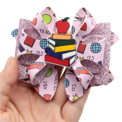 Back To School Printed Faux Leather Pre-Cut Bow Includes Centerpiece