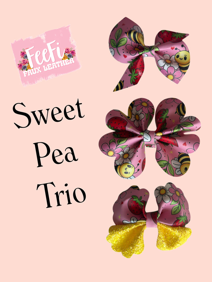 Sweet Pea Trio 3 inch Pinch Bows Cutting Die for Making Bows 3 Sizes FeeFiFauxLeather