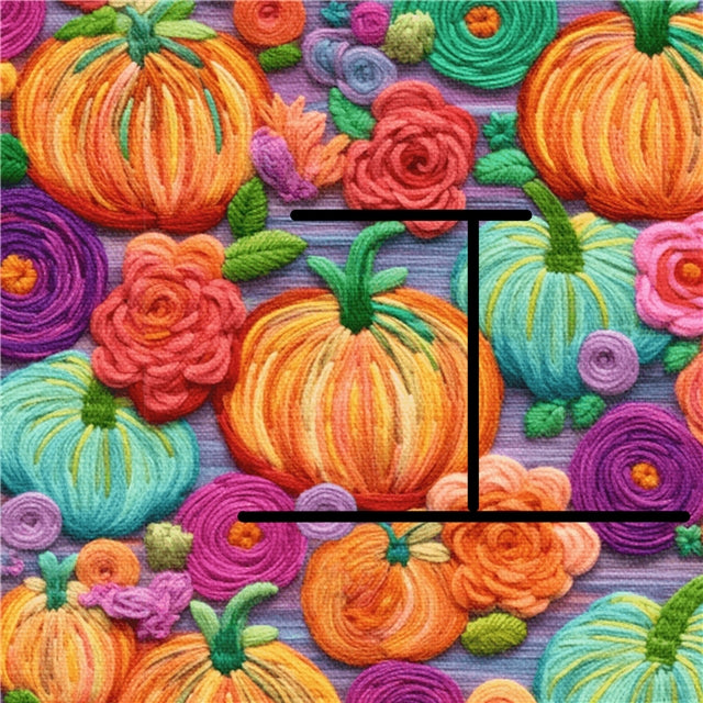 Fall Pumpkins Litchi Printed Faux Leather Sheet Litchi has a pebble like feel with bright colors