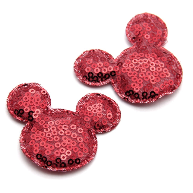 2 pcs Sequin Mouse Ears- Many Colors Mouse Head . Padded appliqué