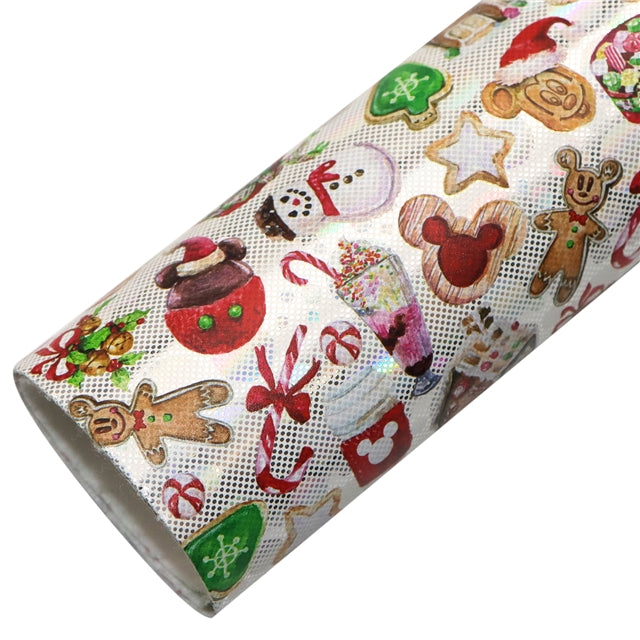 Minnie Christmas Snacks Holographic PrintedLeather Sheet