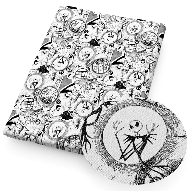 Nightmare Before Christmas Litchi Printed Faux Leather Sheet Litchi has a pebble like feel with bright colors