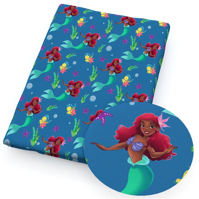 The Little Mermaid Litchi Printed Faux Leather Sheet Litchi has a pebble like feel with bright colors