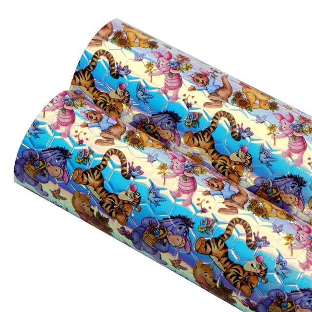 Winnie The Pooh Holographic Laser Printed Faux Leather Print Sheet