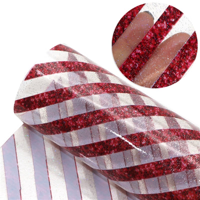 Red Stripes Candy Cane Christmas Printed See Through Vinyl ,Clear, Transparent Vinyl Sheet