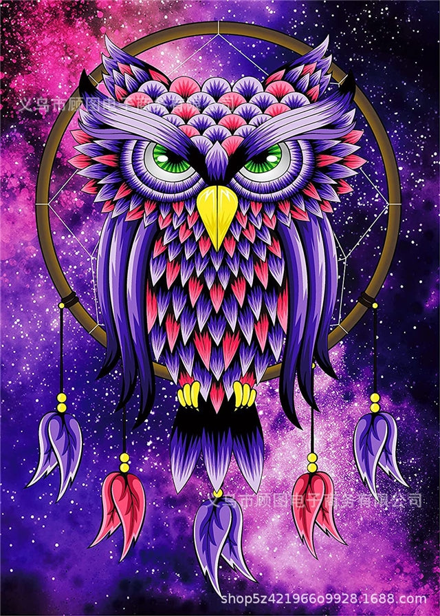 5D DIY Diamond Painting Kit, Owl Painting, 11. 8 X 15.7 Inches, Diamond Art Full Round Drill Diamond Embroidery Mosaic Sticker Painting Art Decoration