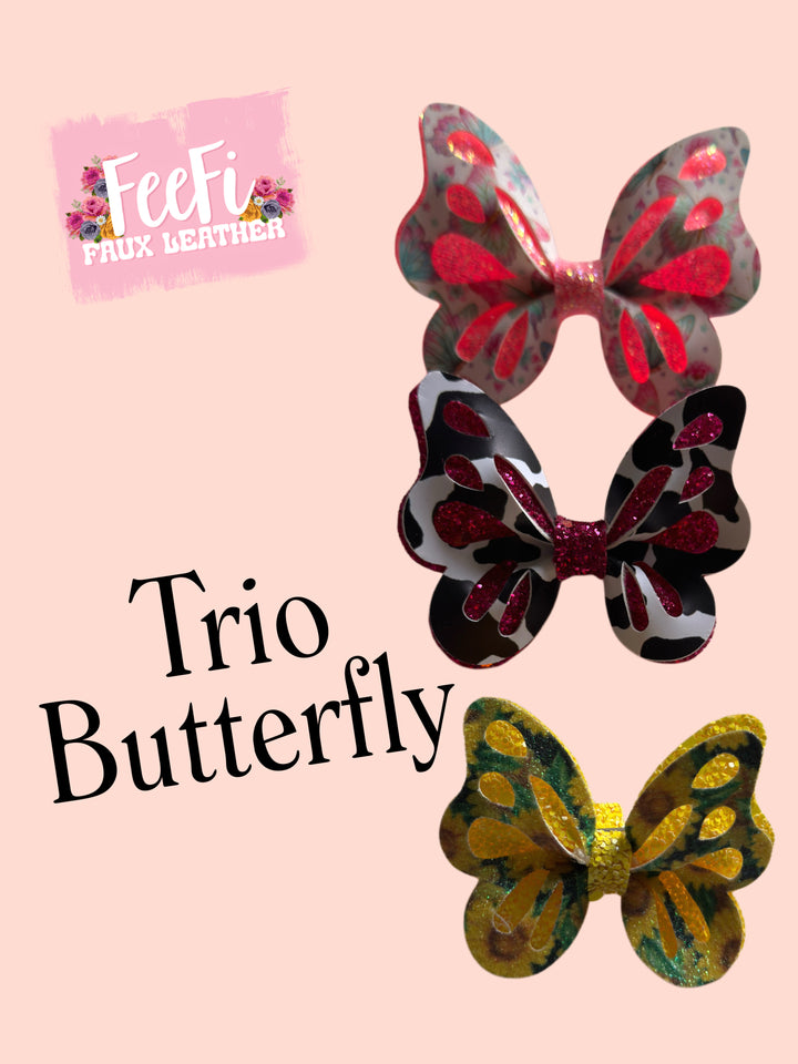Trio Butterfly Die for Making 3 Inch Hair Bows FeeFiFauxLeather