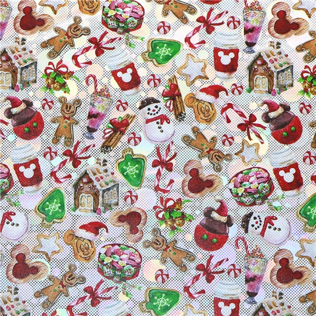 Minnie Christmas Snacks Holographic PrintedLeather Sheet