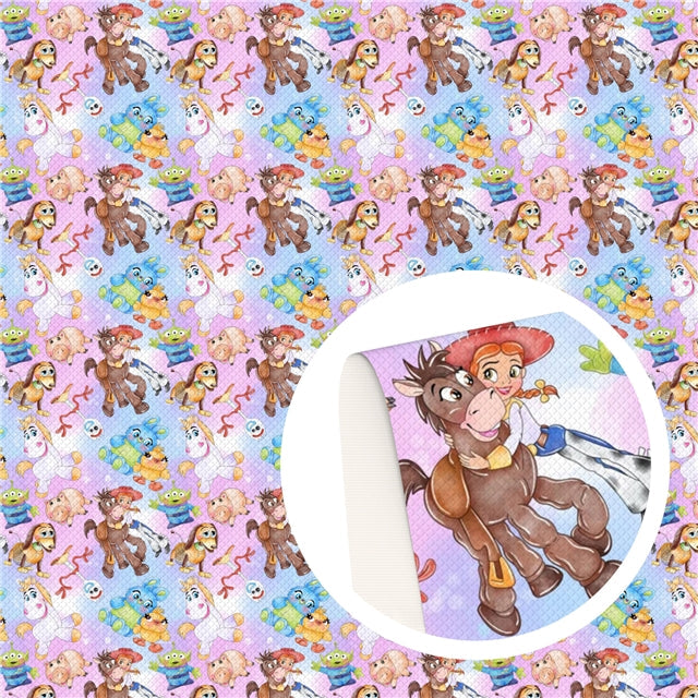 Toy Story Litchi Printed Faux Leather Sheet Litchi has a pebble like feel with bright colors FeeFiFauxLeather