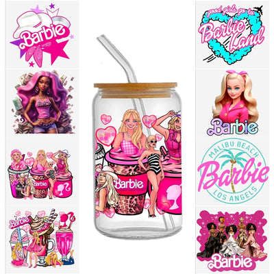 Barbie UV DTF Glass Can Wrap for 16 oz Libbey Glass, Permanent and Ready to Apply, UV dtf Cup Wrap ready to ship, Glass Can Wrap