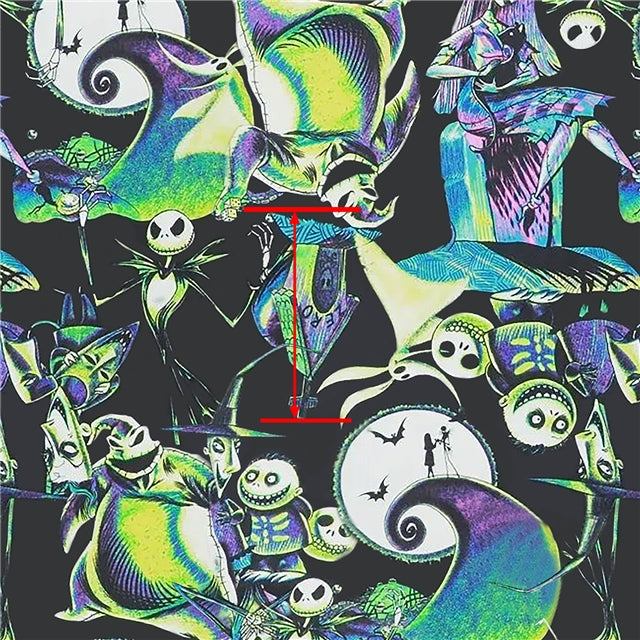 Nightmare Before Christmas Litchi Printed Faux Leather Sheet Litchi has a pebble like feel with bright colors