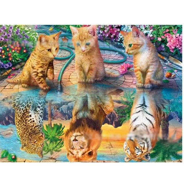 5D DIY Diamond Painting Kit, Kittens , Tigers Painting, 11. 8 X 15.7 Inches, Diamond Art Full Round Drill Diamond Embroidery Mosaic Sticker Painting Art Decoration