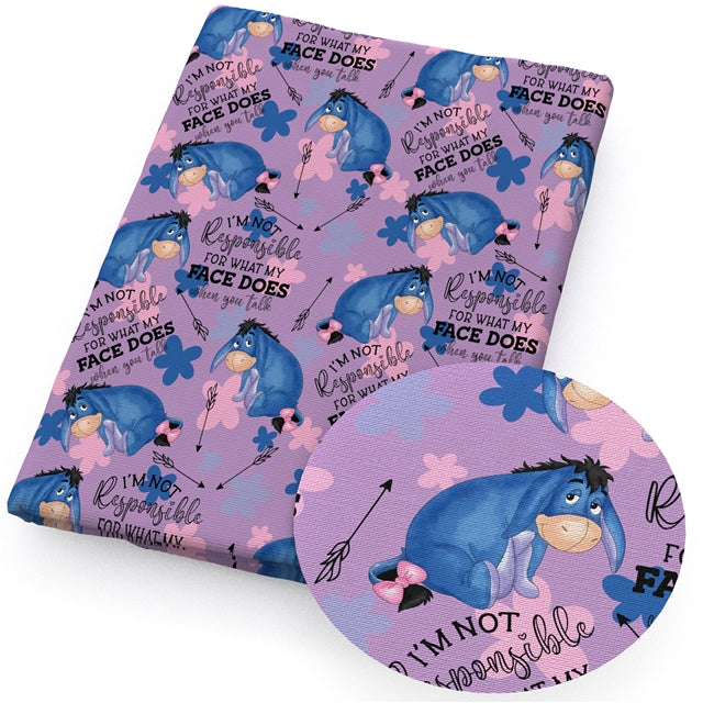 Eeyore Litchi Printed Faux Leather Sheet Litchi has a pebble like feel with bright colors