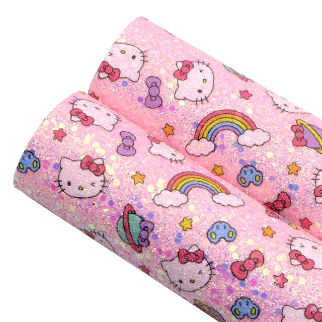 Hello Kitty Chunky Glitter Printed Faux Leather Sheet