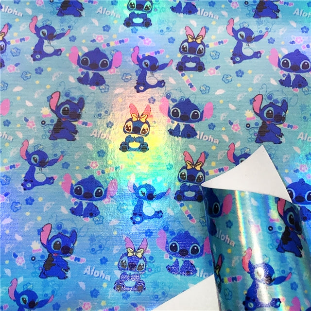 Blue Alien Holographic Printed Faux Leather Print Sheet FeeFiFauxLeather