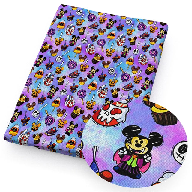 Mickey Snacks Litchi Printed Faux Leather Sheet Litchi has a pebble like feel with bright colors