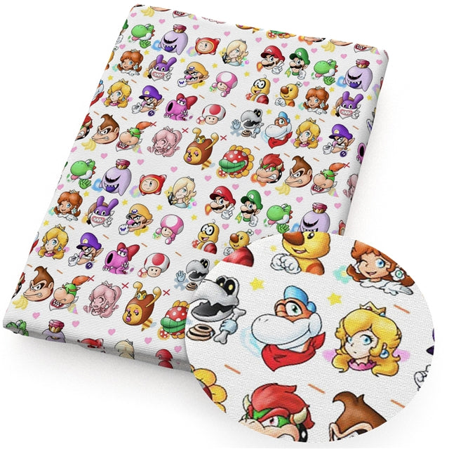 Mario Cart Litchi Printed Faux Leather Sheet Litchi has a pebble like feel with bright colors