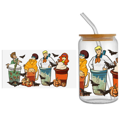 Scooby Doo UV DTF Glass Can Wrap for 16 oz Libbey Glass, Permanent and Ready to Apply, UV dtf Cup Wrap ready to ship, Glass Can Wrap