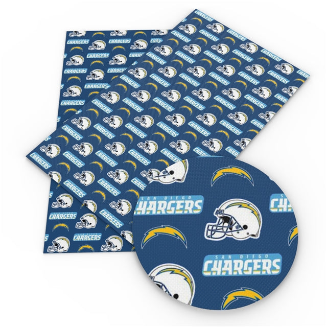 Chargers Football Team Litchi Printed Faux Leather Sheet Litchi has a pebble like feel with bright colors