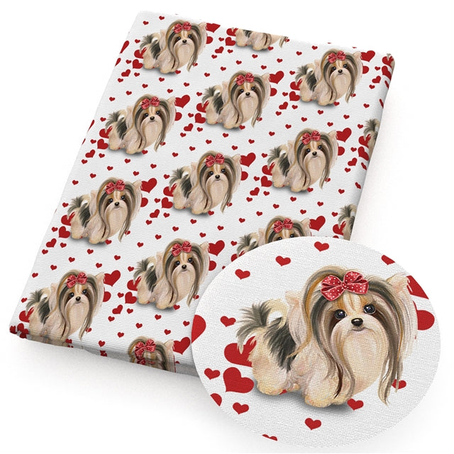 Dog and Hearts Litchi Printed Faux Leather Sheet Litchi has a pebble like feel with bright colors