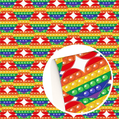 Pop-It Rainbow Litchi Printed Faux Leather Sheet Litchi has a pebble like feel with bright colors
