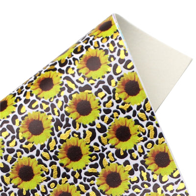 Sunflower Leopard Gold Foil Printed Faux Leather Sheet Bright colors