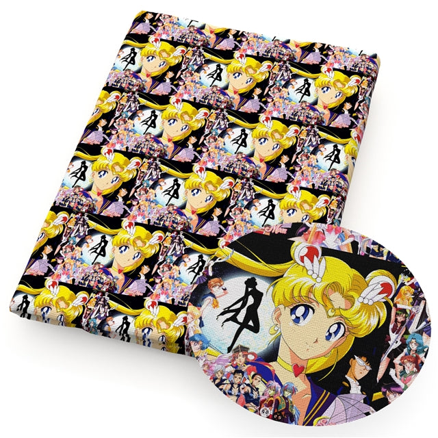 Sailor Moon Litchi Printed Faux Leather Sheet Litchi has a pebble like feel with bright colors