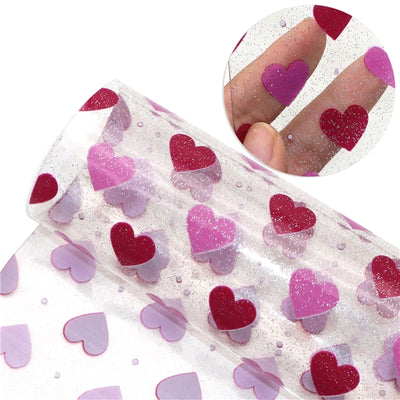 Red and Pink Hearts Printed See Through Vinyl Clear Transparent Vinyl Sheet