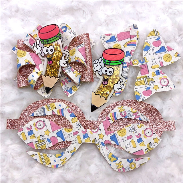 Back To School Printed Faux Leather Pre-Cut Bow