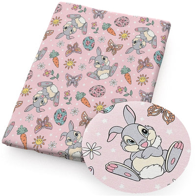 Thumper Easter Rabbit Litchi Printed Faux Leather Sheet Litchi has a pebble like feel with bright colors