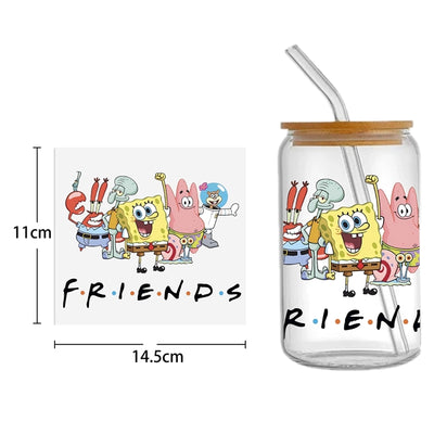 SpongeBob Friends UV DTF Glass Can Wrap for 16 oz Libbey Glass, Permanent and Ready to Apply, UV dtf Cup Wrap ready to ship, Glass Can Wrap