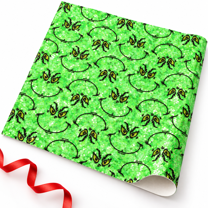The Grinch Chunky Glitter Printed Faux Leather Sheet FeeFiFauxLeather