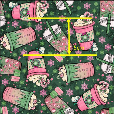 Christmas Coffee Hot Chocolate Pink and Green Textured Liverpool/ Bullet Fabric with a textured feel