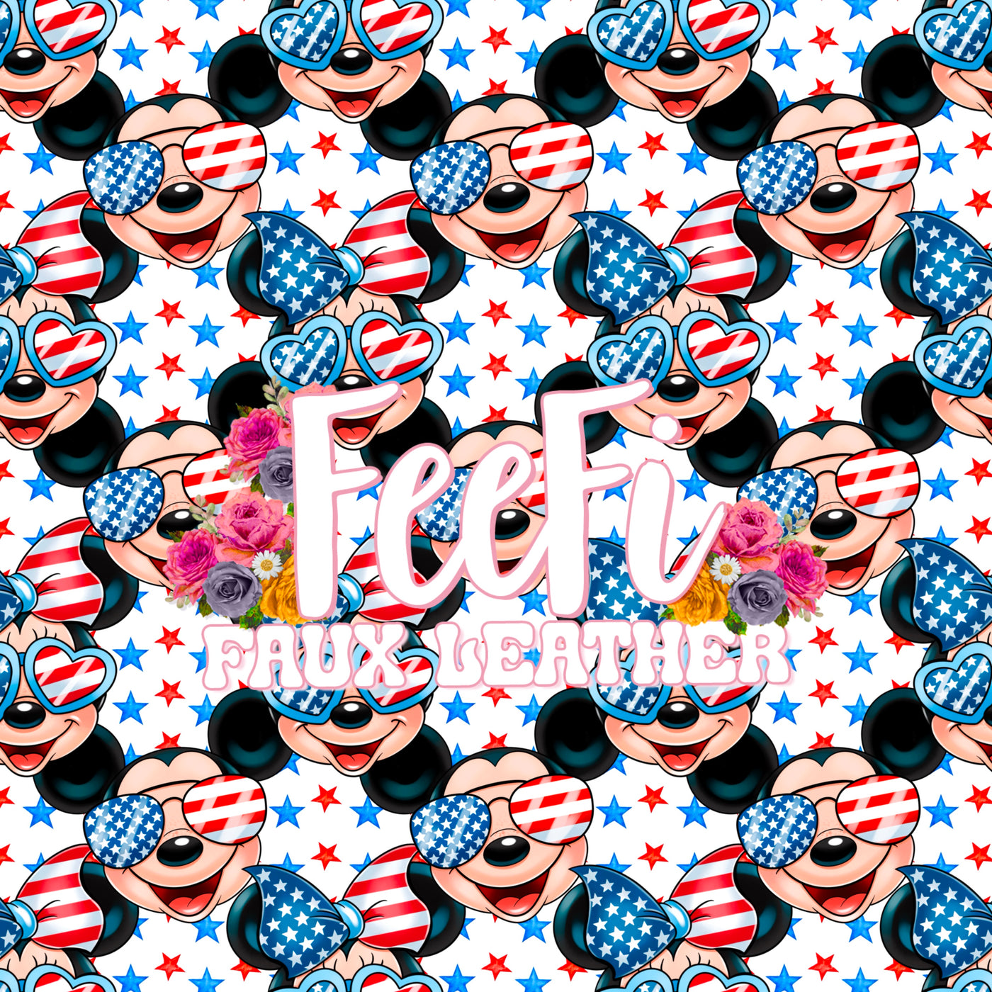 Mickey Red, White and Blue July 4th Printed Textured Liverpool/ Bullet Fabric with a textured feel