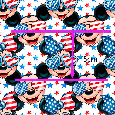 Mouse Red, White and Blue July 4th Printed Textured Liverpool/ Bullet Fabric with a textured feel