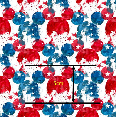 Red, White and Blue Mouse July 4th Printed Textured Liverpool/ Bullet Fabric with a textured feel