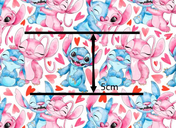 Lilo and Stitch Hearts Party Printed Textured Liverpool/ Bullet Fabric with a textured feel