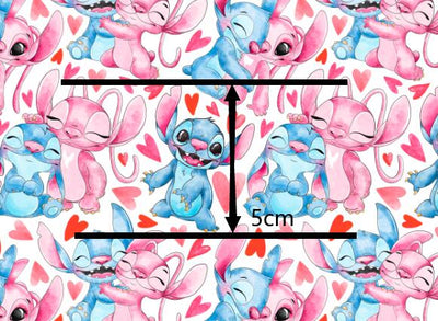 Lilo and Stitch Hearts Party Printed Textured Liverpool/ Bullet Fabric with a textured feel