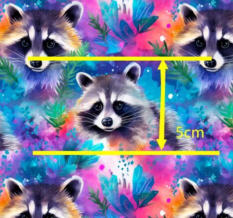 Raccoon Colorful Printed Textured Liverpool/ Bullet Fabric with a textured feel