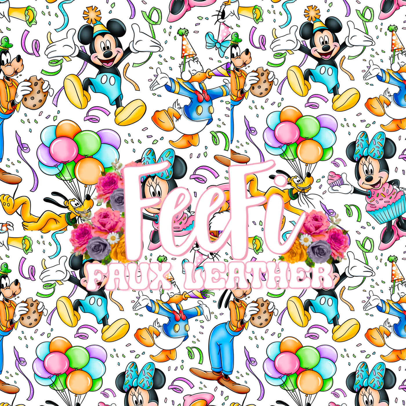 Mickey Birthday Party Printed Textured Liverpool/ Bullet Fabric with a textured feel