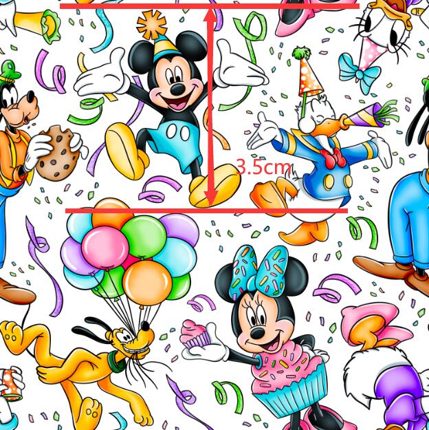 Mouse Birthday Party Printed Faux Leather Sheet Litchi has a pebble like feel with bright colors