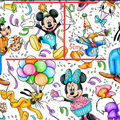 Mickey Birthday Party Printed Textured Liverpool/ Bullet Fabric with a textured feel