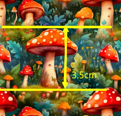 Mushroom Forest Printed Faux Leather Sheet Litchi has a pebble like feel with bright colors