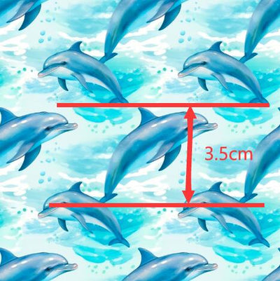 Dolphins Printed Faux Leather Sheet Litchi has a pebble like feel with bright colors